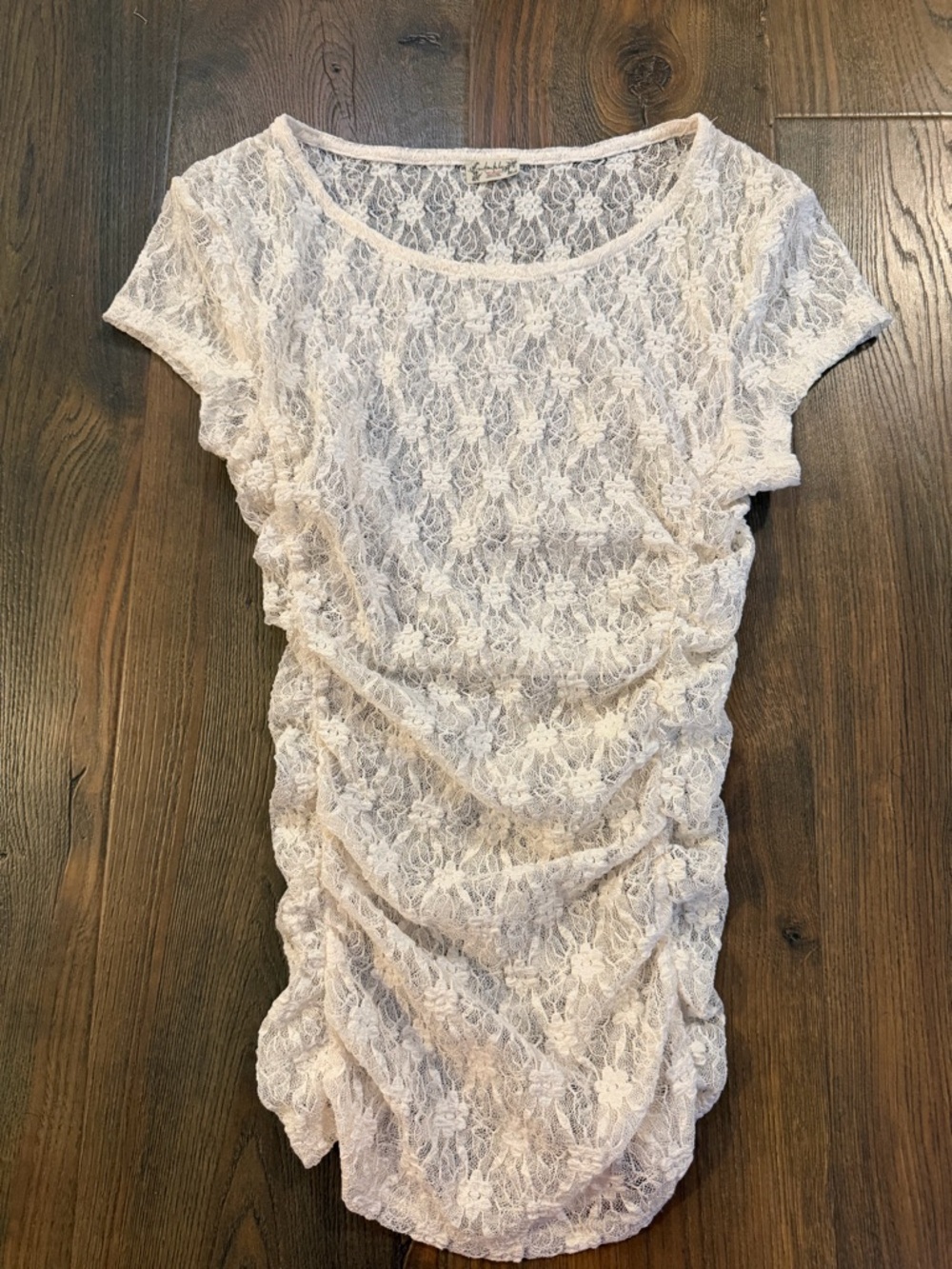 Free People- Intimately Free Peoplr Women's Lace Ruched Short Sleeve Top - Cream